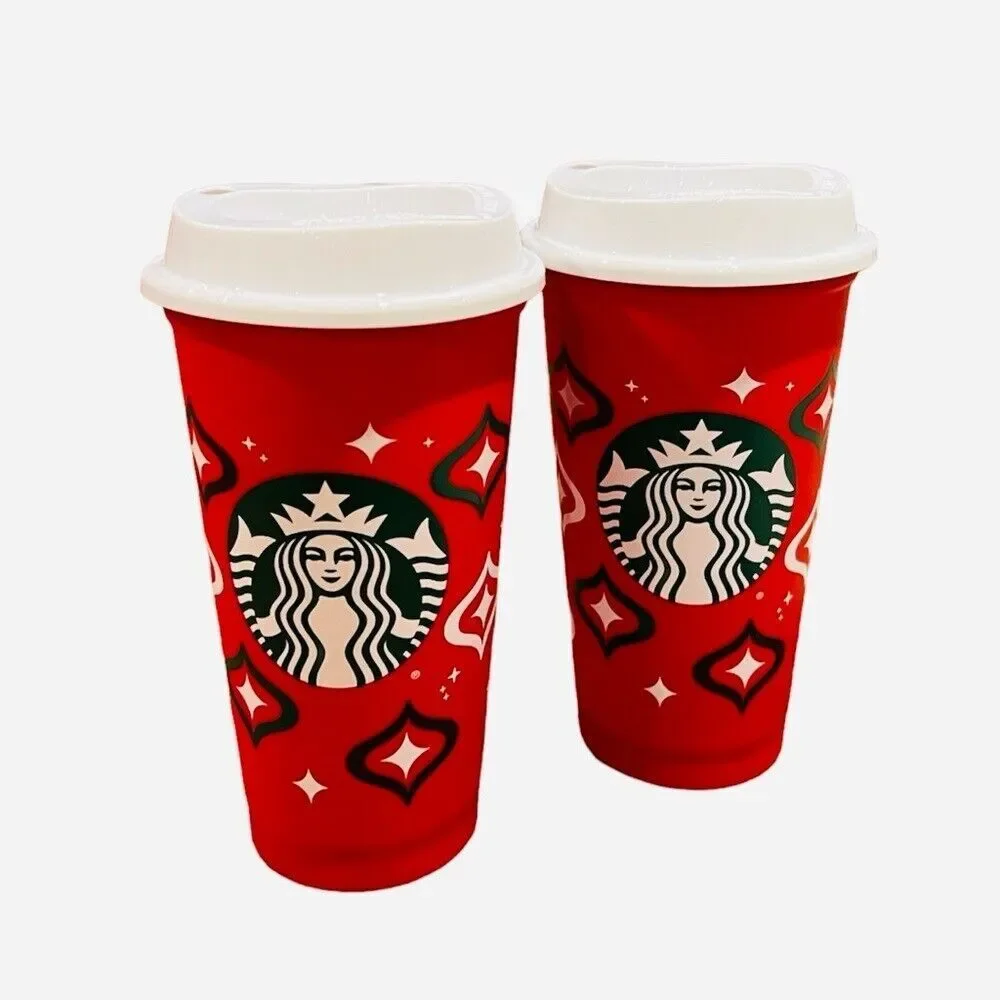 Starbucks Holiday 2023 Reusable Coffee Cups & Lids (Set of 2)